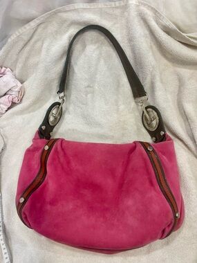 Dolce & Gabbana Pink Suede Shoulder Bag with Dark Trim